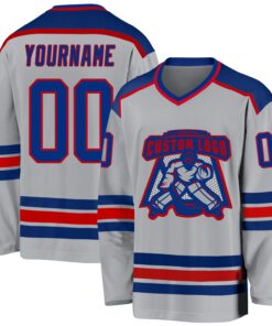 Custom Gray Royal-Red Hockey Jersey