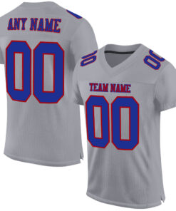Custom Gray Royal-Red Mesh Authentic Football Jersey