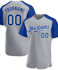 Custom Gray Royal-White Authentic Raglan Sleeves Baseball Jersey