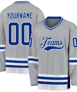Custom Gray Royal-White Hockey Jersey