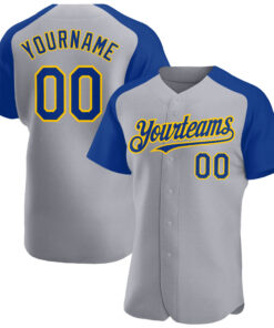 Custom Gray Royal-Yellow Authentic Raglan Sleeves Baseball Jersey