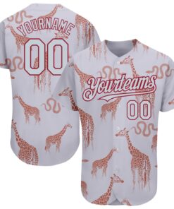 Custom Gray Silver-Cardinal 3D Pattern Design Giraffe And Snake Authentic Baseball Jersey