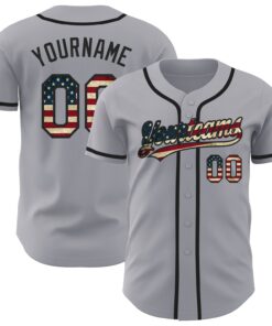 Custom Gray Vintage USA Flag-Black Authentic Baseball Jersey