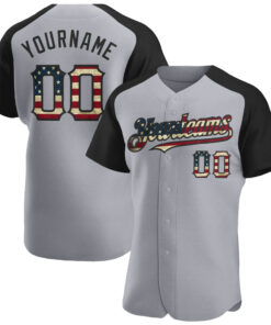 Custom Gray Vintage USA Flag-Black Authentic Raglan Sleeves Baseball Jersey