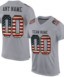 Custom Gray Vintage USA Flag-Black Mesh Authentic Football Jersey