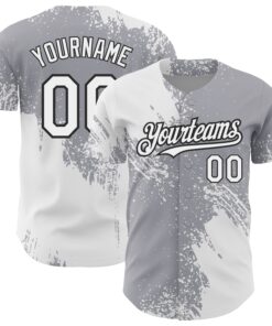 Custom Gray White-Black 3D Pattern Design Abstract Brush Stroke Authentic Baseball Jersey