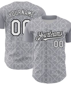 Custom Gray White-Black 3D Pattern Design Arabesque Shape Authentic Baseball Jersey