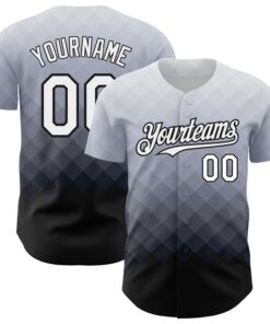 Custom Gray White-Black 3D Pattern Design GradientÂ SquareÂ Shape Authentic Baseball Jersey