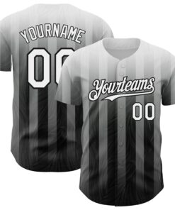 Custom Gray White-Black 3D Pattern Design Stripes Authentic Baseball Jersey