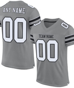 Custom Gray White-Black Mesh Authentic Football Jersey