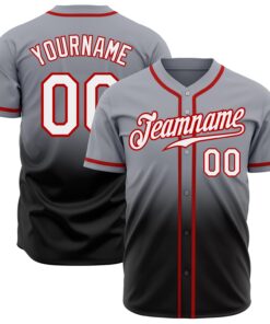 Custom Gray White Black-Red Authentic Fade Fashion Baseball Jersey