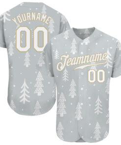 Custom Gray White-Old Gold Christmas 3D Authentic Baseball Jersey