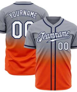 Custom Gray White Orange-Navy Authentic Fade Fashion Baseball Jersey