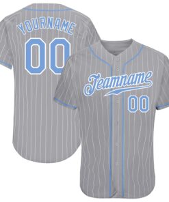 Custom Gray White Pinstripe Light Blue-White Authentic Baseball Jersey