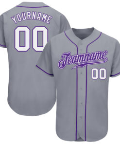 Custom Gray White-Purple Authentic Baseball Jersey