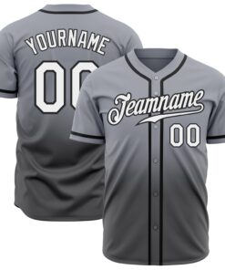 Custom Gray White Steel Gray-Black Authentic Fade Fashion Baseball Jersey