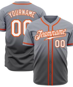 Custom Gray White Steel Gray-Orange Authentic Fade Fashion Baseball Jersey