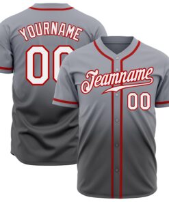 Custom Gray White Steel Gray-Red Authentic Fade Fashion Baseball Jersey