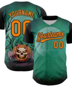 Custom Green Bay Orange-Black 3D Halloween Authentic Baseball Jersey