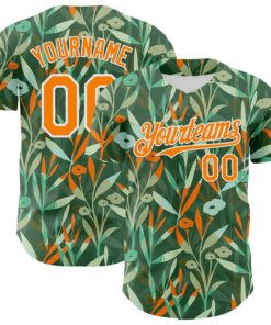 Custom Green Bay Orange-White 3D Hawaii Tropical Leaves And Flowers Authentic Baseball Jersey