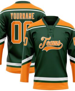 Custom Green Bay Orange-White Hockey Lace Neck Jersey