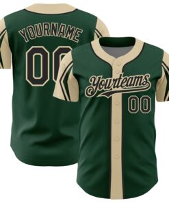 Custom Green Black-City Cream 3 Colors Arm Shapes Authentic Baseball Jersey