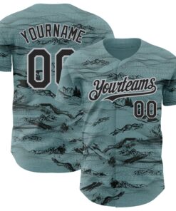 Custom Green Black Gray 3D Pattern Design Mountain Authentic Baseball Jersey