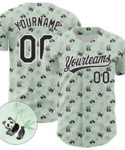 Custom Green Black-White 3D Pattern Design Animal Panda Authentic Baseball Jersey