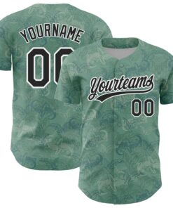 Custom Green Black-White 3D Pattern Design Crocodile And Plant Authentic Baseball Jersey