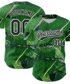 Custom Green Black-White 3D Tropical Hawaii Jungle Leaves Authentic Baseball Jersey