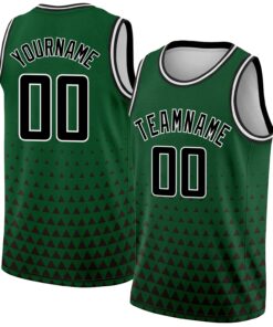 Custom Green Black-White Triangle Shapes Authentic City Edition Basketball Jersey