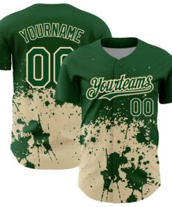 Custom Green City Cream 3D Pattern Design Abstract Splash Grunge Art Authentic Baseball Jersey