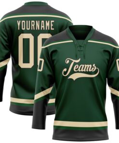 Custom Green City Cream-Black Hockey Lace Neck Jersey