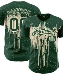 Custom Green Cream 3D Pattern Design Dripping Splatter Art Authentic Baseball Jersey