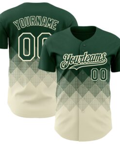 Custom Green Cream 3D Pattern Design Gradient Square Shapes Authentic Baseball Jersey