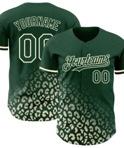 Custom Green Cream 3D Pattern Design Leopard Print Fade Fashion Authentic Baseball Jersey