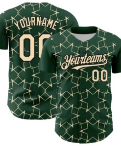Custom Green Cream-Black 3D Pattern Design Star Lines Authentic Baseball Jersey