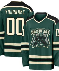 Custom Green Cream-Black Hockey Jersey