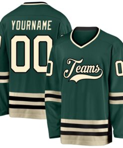 Custom Green Cream-Black Hockey Jersey