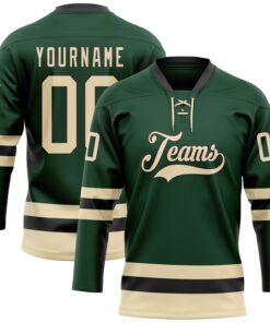 Custom Green Cream-Black Hockey Lace Neck Jersey