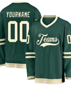 Custom Green Cream Hockey Jersey