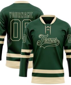 Custom Green Cream Hockey Lace Neck Jersey
