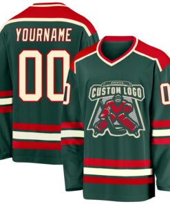 Custom Green Cream-Red Hockey Jersey