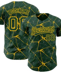 Custom Green Gold 3D Pattern Design Abstract Network Authentic Baseball Jersey