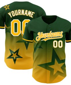 Custom Green Gold-White 3D Pattern Design Gradient Style Twinkle Star Authentic Baseball Jersey