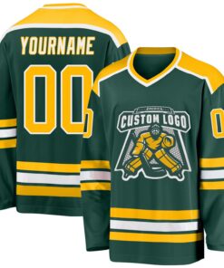 Custom Green Gold-White Hockey Jersey