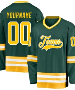 Custom Green Gold-White Hockey Jersey