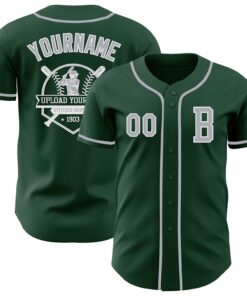 Custom Green Gray-White Authentic Baseball Jersey