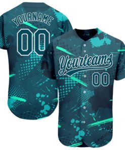Custom Green Green-Aqua 3D Pattern Design Authentic Baseball Jersey