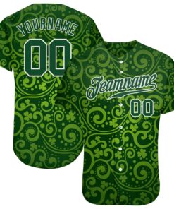 Custom Green Green-White 3D Pattern Design Authentic St. Patrick's Day Baseball Jersey